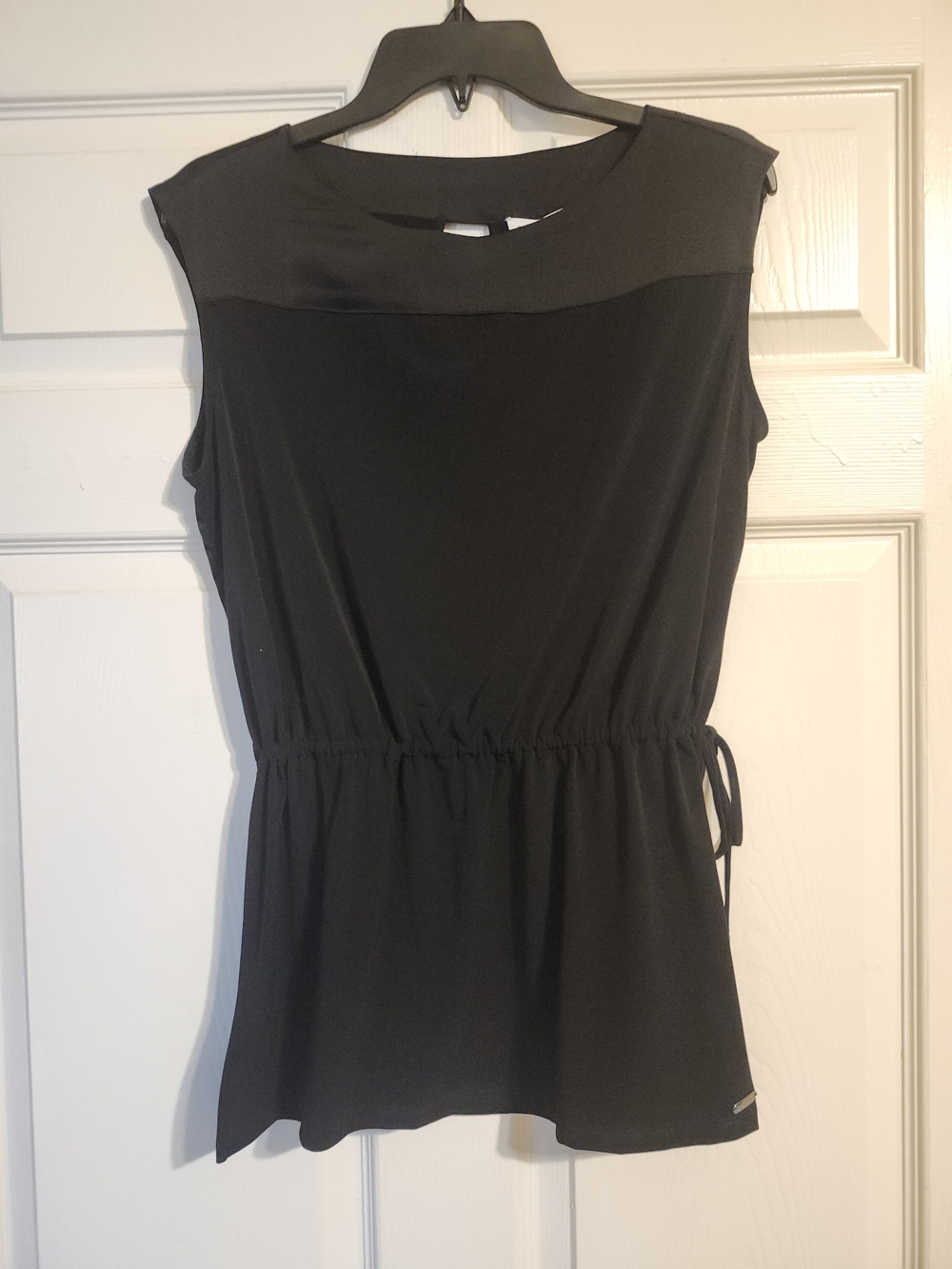 Calvin Klein Black Sleeveless Drawstring Waist Blouse